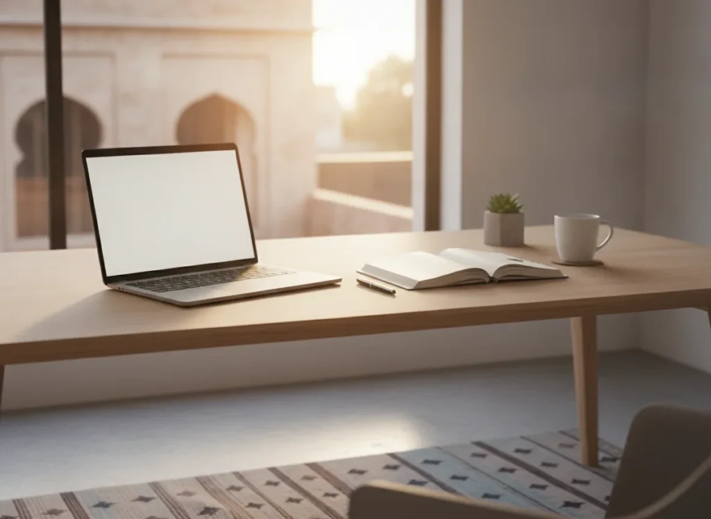 professional office desk scene for a contact page,